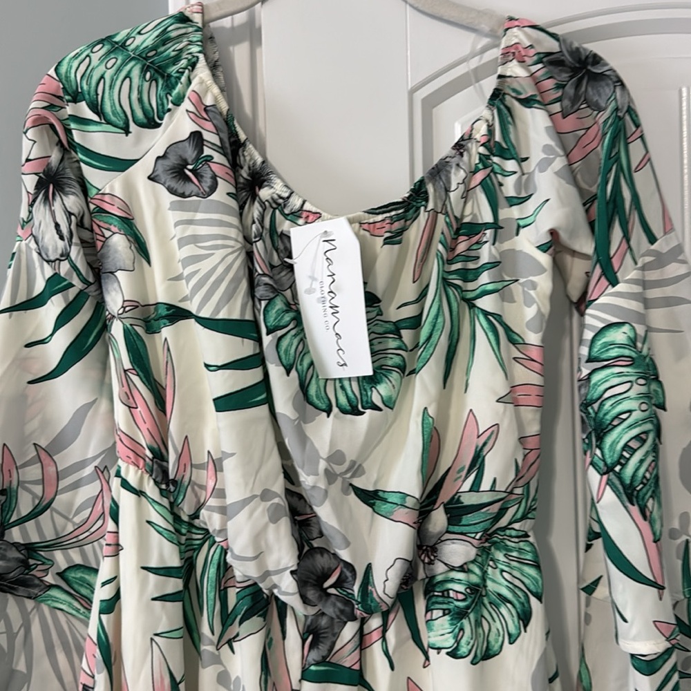 NanaMacs Jet To The Tropics Romper (Ivory/Green Multi) SMALL - Picture 2 of 9